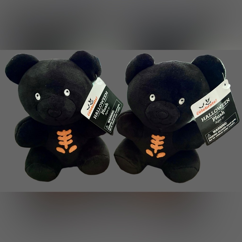 Black Halloween Ribcage Teddy Bears Lot of 2 NEW